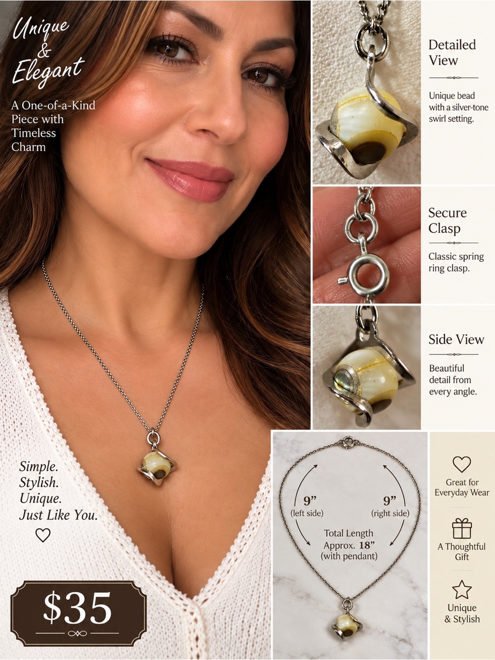 Handmade Yellow Glass Bead Pendant Necklace - Elegant Women’s Jewelry